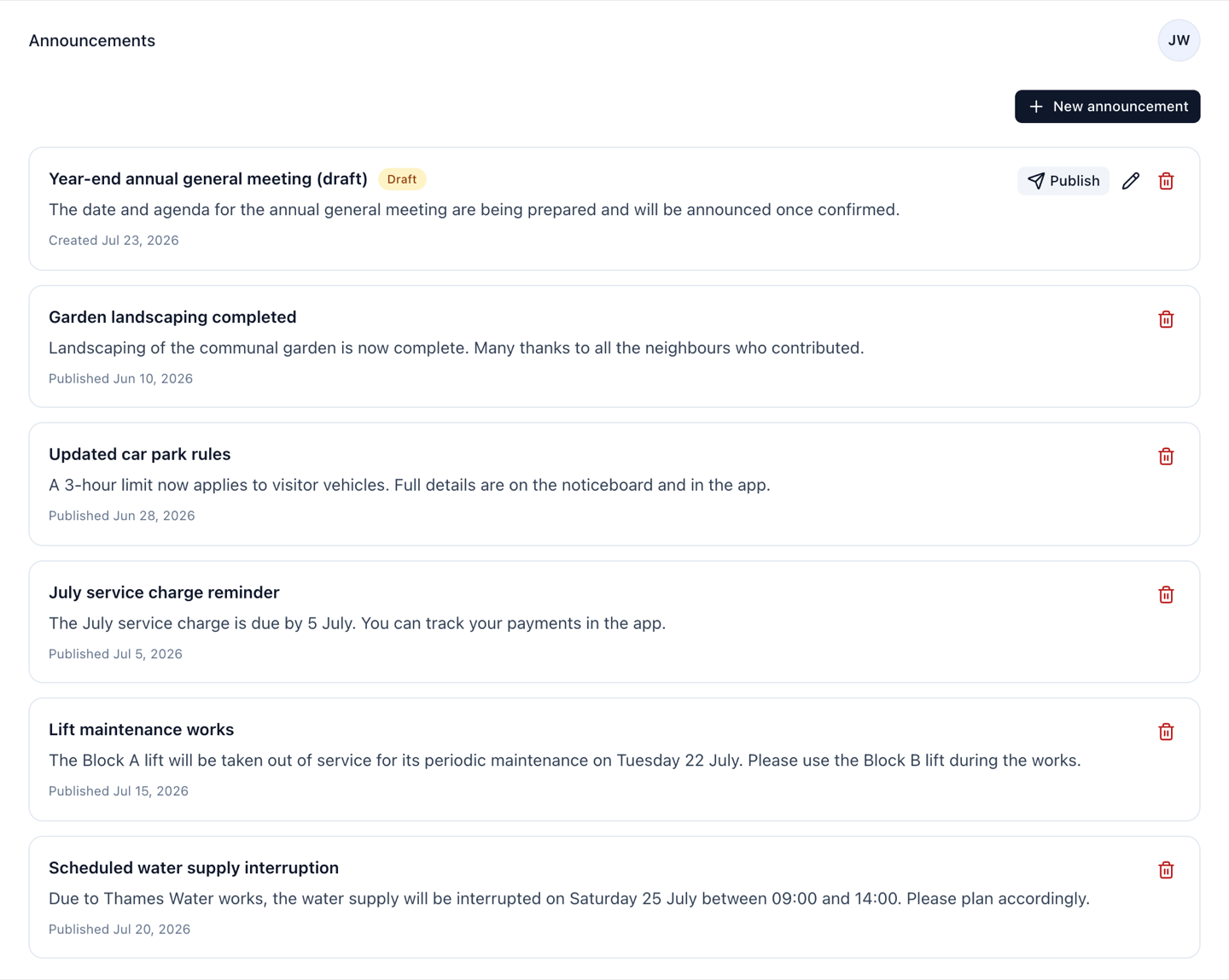Announcements & notifications